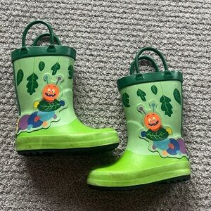 Green toddler Rain Boots with Colorful Caterpillar